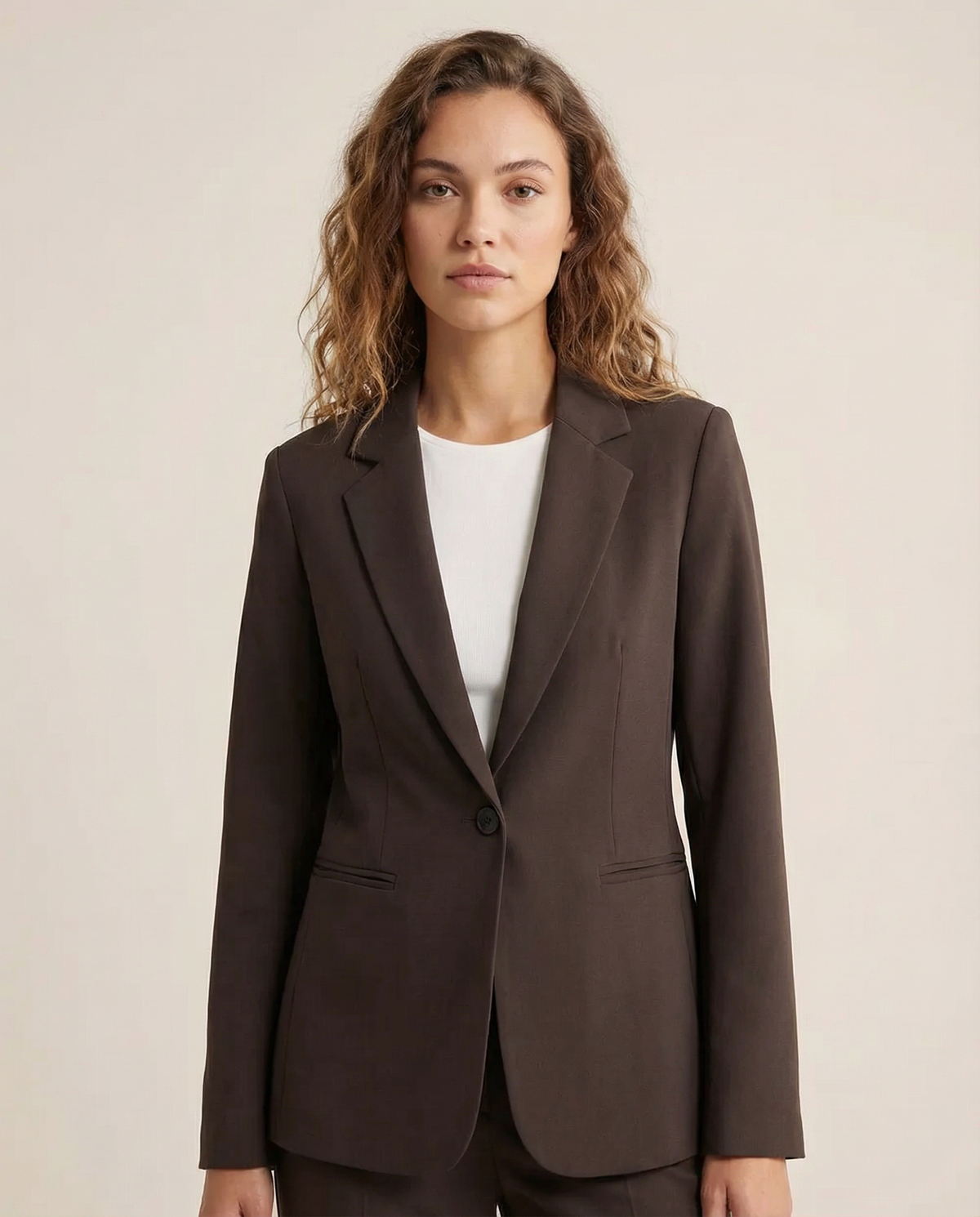 Benedetta | Korean fashion blazer – dark cocoa brown slim fit tailored jacket