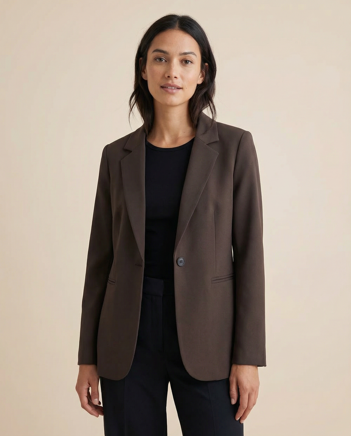 Benedetta | Korean fashion blazer – dark cocoa brown slim fit tailored jacket