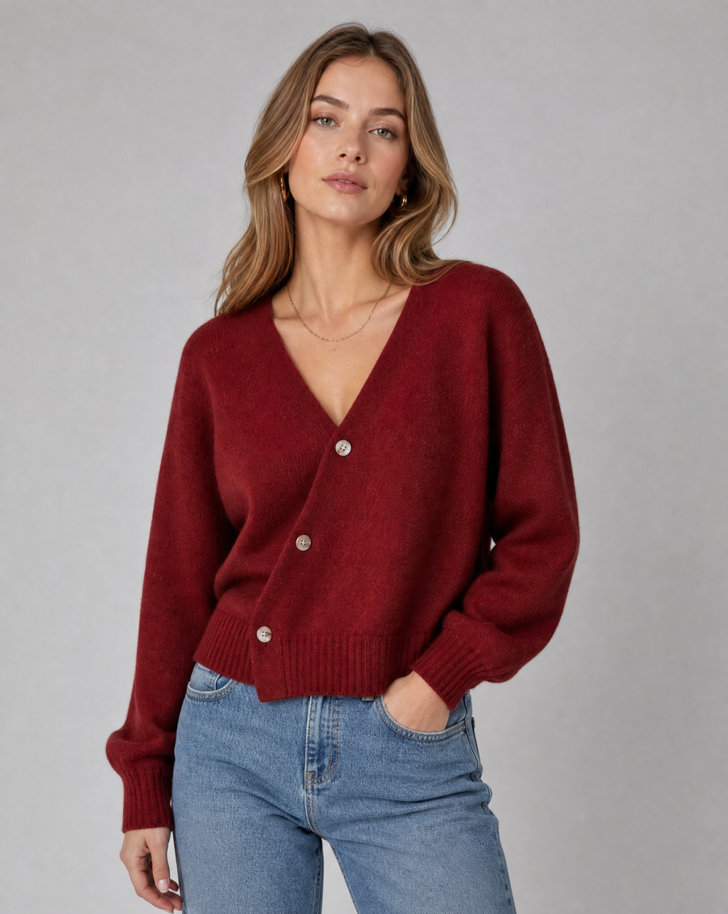 Brunella | Sweater with V-Neck in Blend Wool with Buttons Incrociati