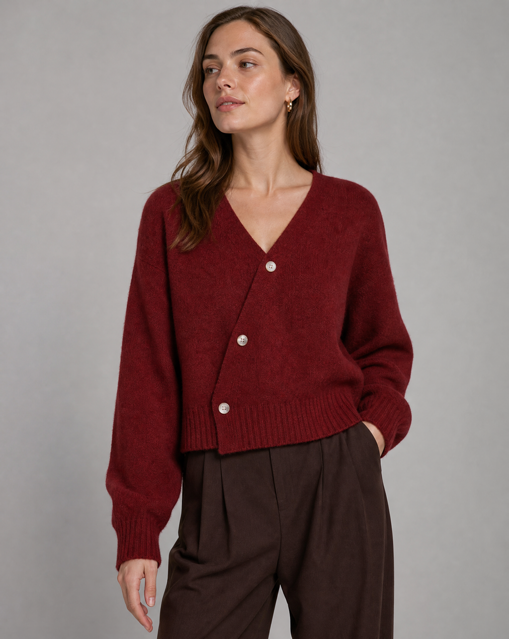Brunella | Sweater with V-Neck in Blend Wool with Buttons Incrociati