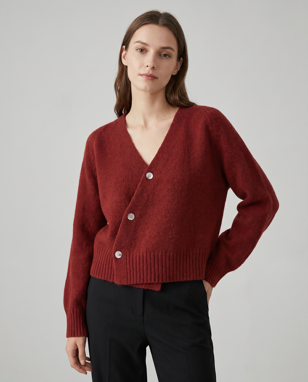 Brunella | Sweater with V-Neck in Blend Wool with Buttons Incrociati