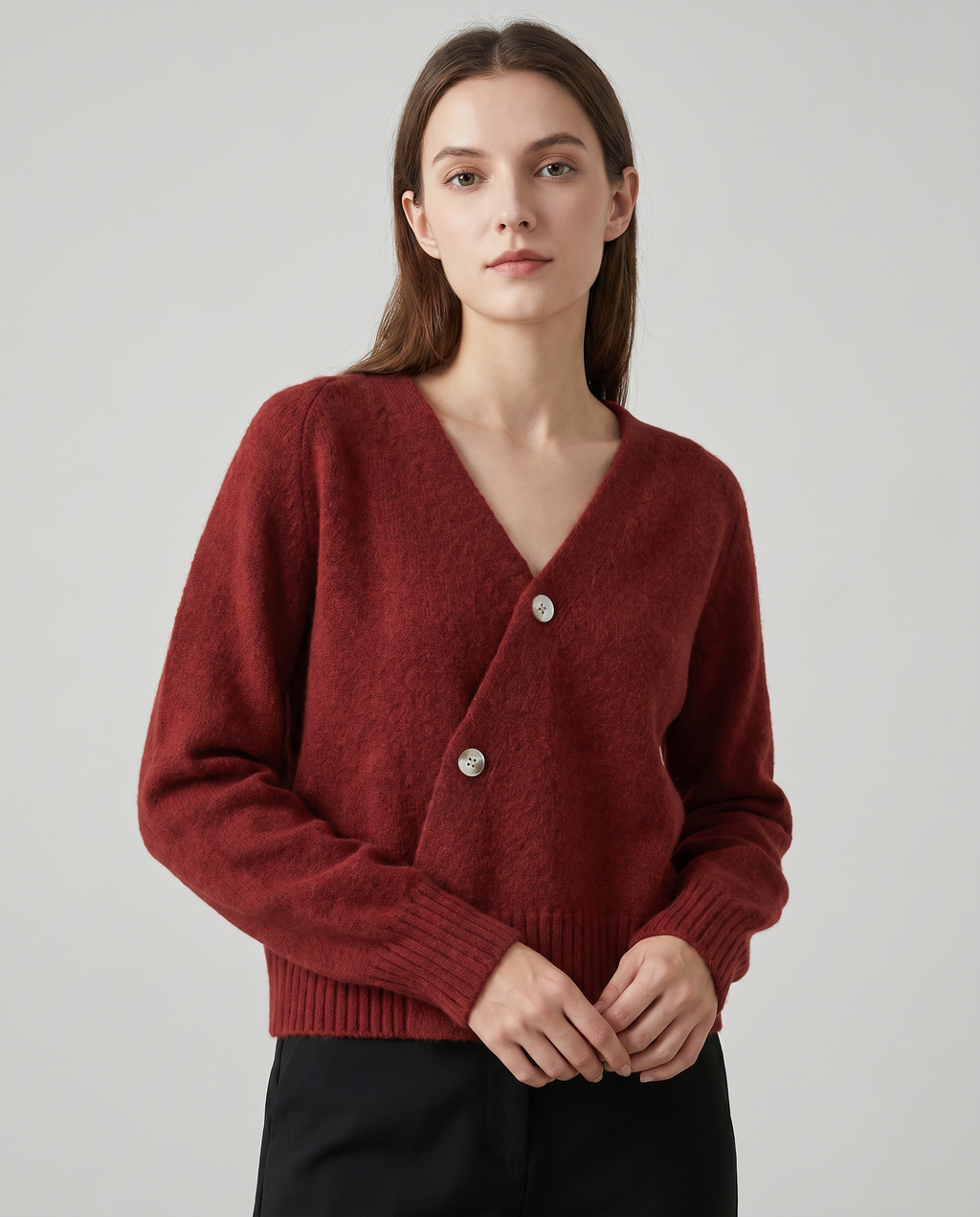 Brunella | Sweater with V-Neck in Blend Wool with Buttons Incrociati