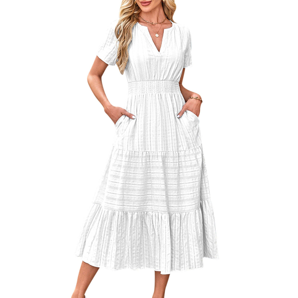 Anna Luisa- Long Cotton Dress with Waist Elastic