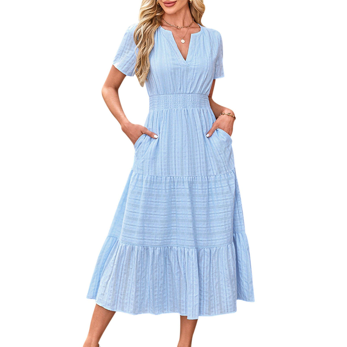 Anna Luisa- Long Cotton Dress with Waist Elastic