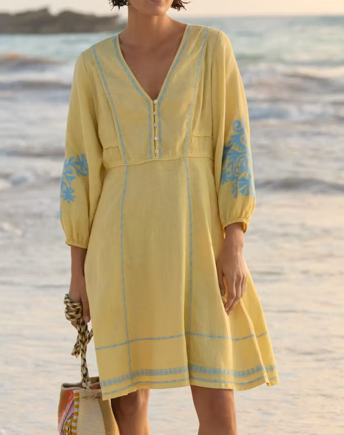 Marianna | Pure Linen Dress with V-Neck & High Waist