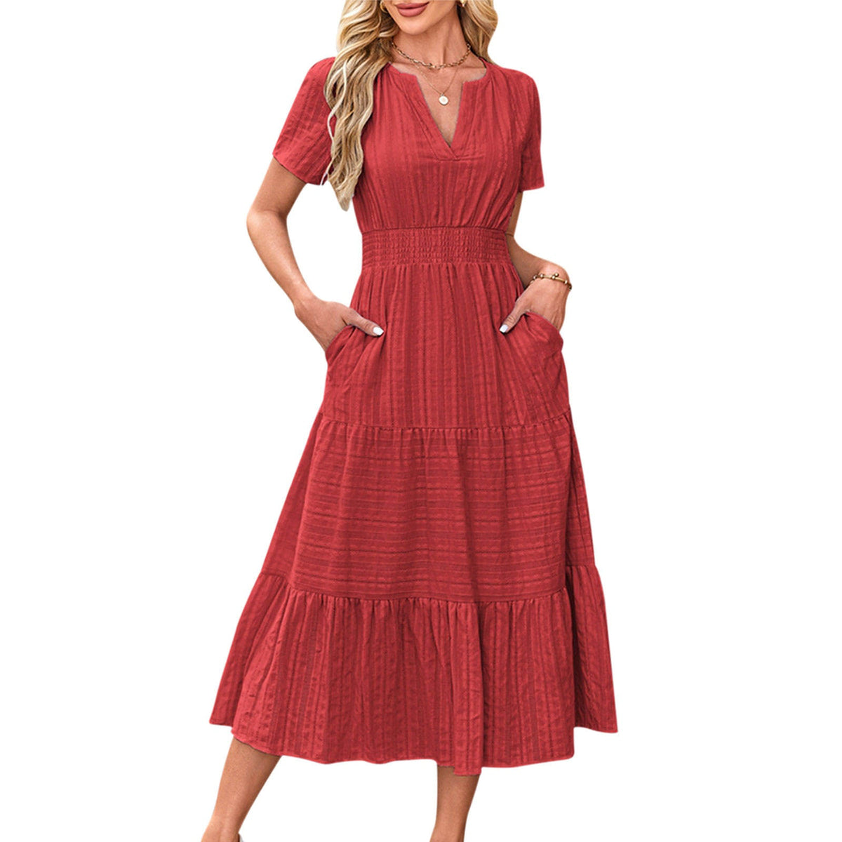 Anna Luisa- Long Cotton Dress with Waist Elastic
