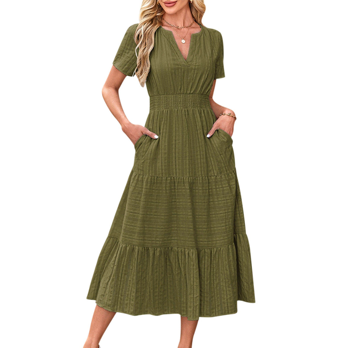 Anna Luisa- Long Cotton Dress with Waist Elastic