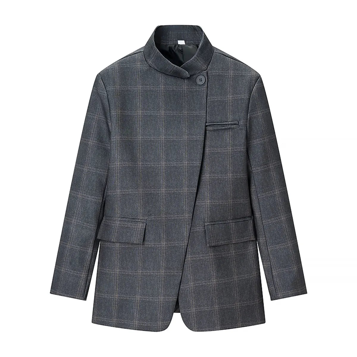 Cinzia | Plaid Blazer – elegant single-button long-sleeve jacket