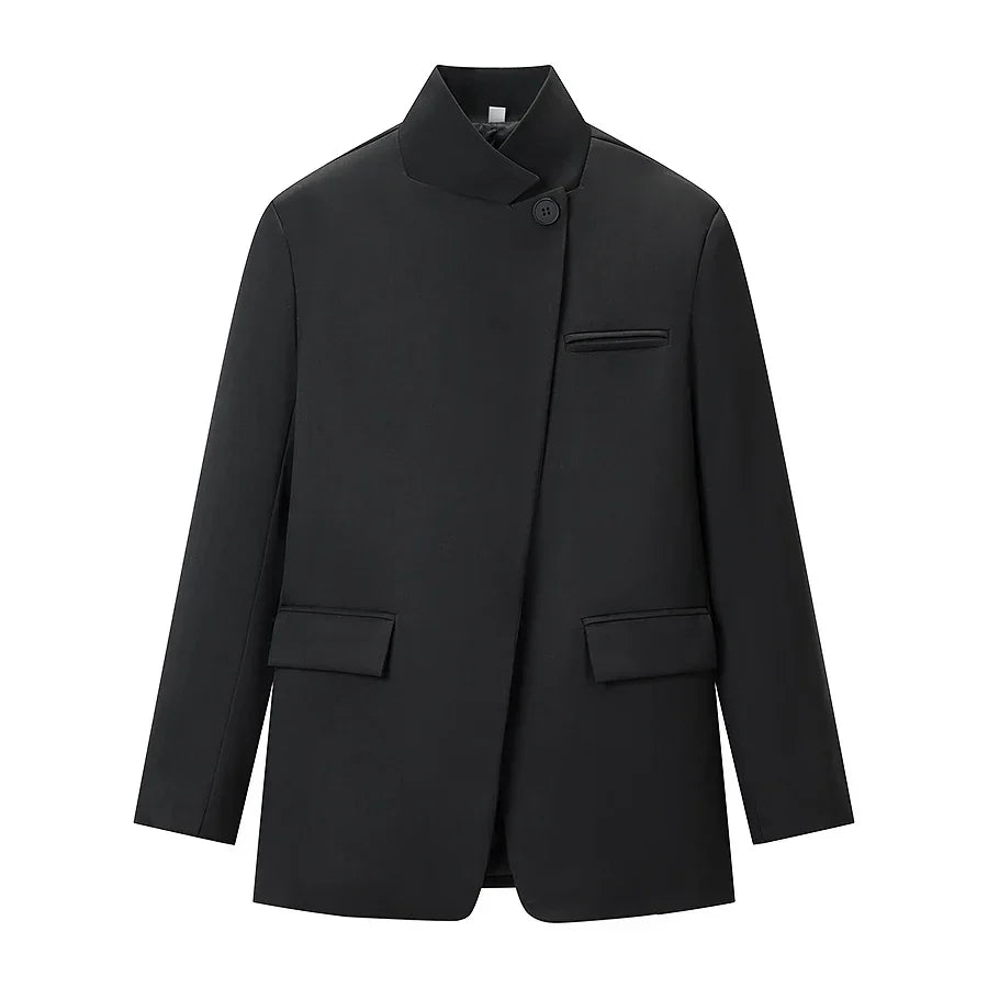 Cinzia | Plaid Blazer – elegant single-button long-sleeve jacket