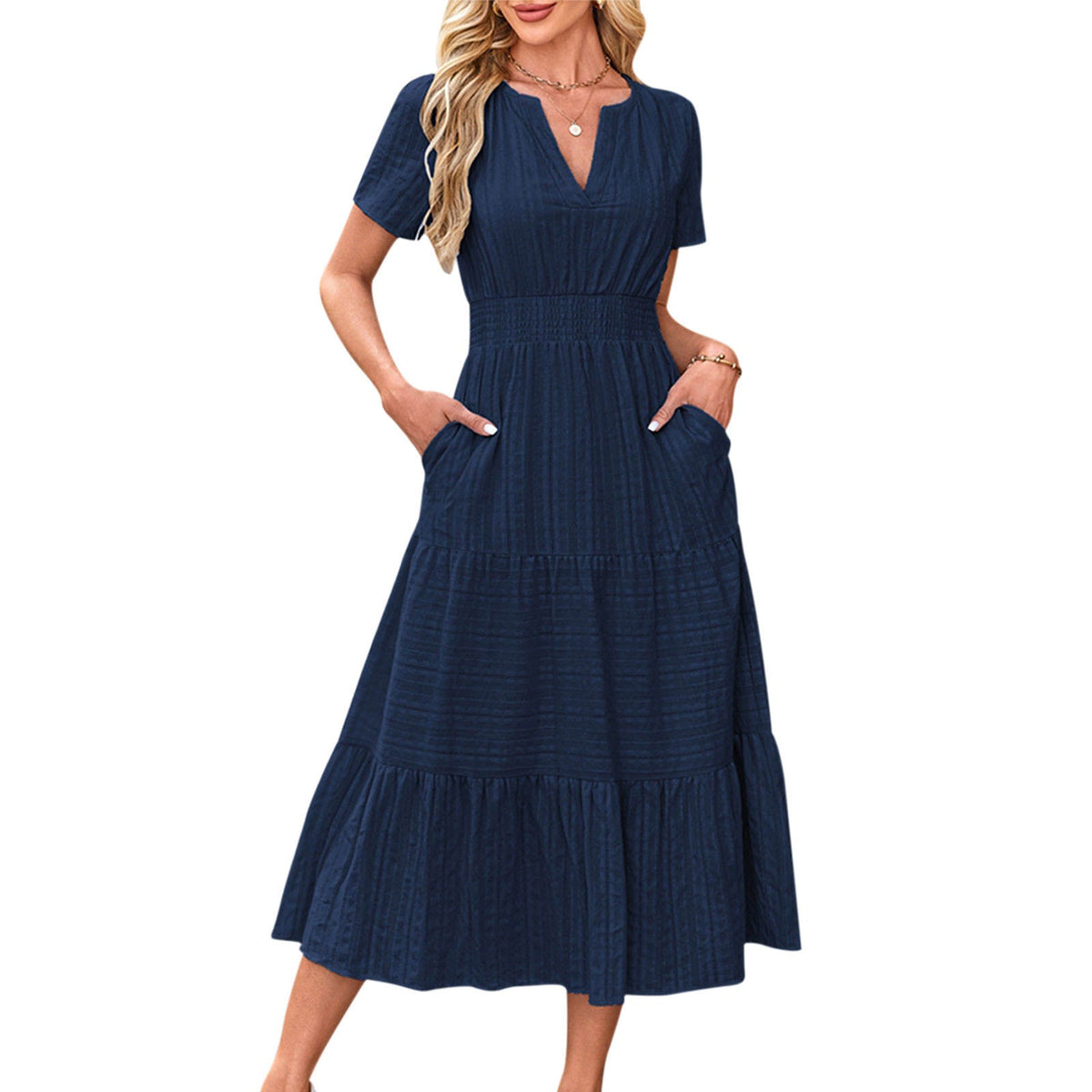 Anna Luisa- Long Cotton Dress with Waist Elastic