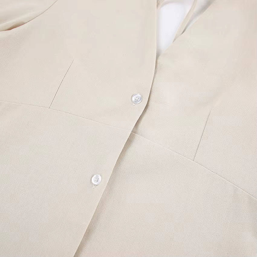 Amaranta | Linen & Cotton Dress with V-Neck & Open Back