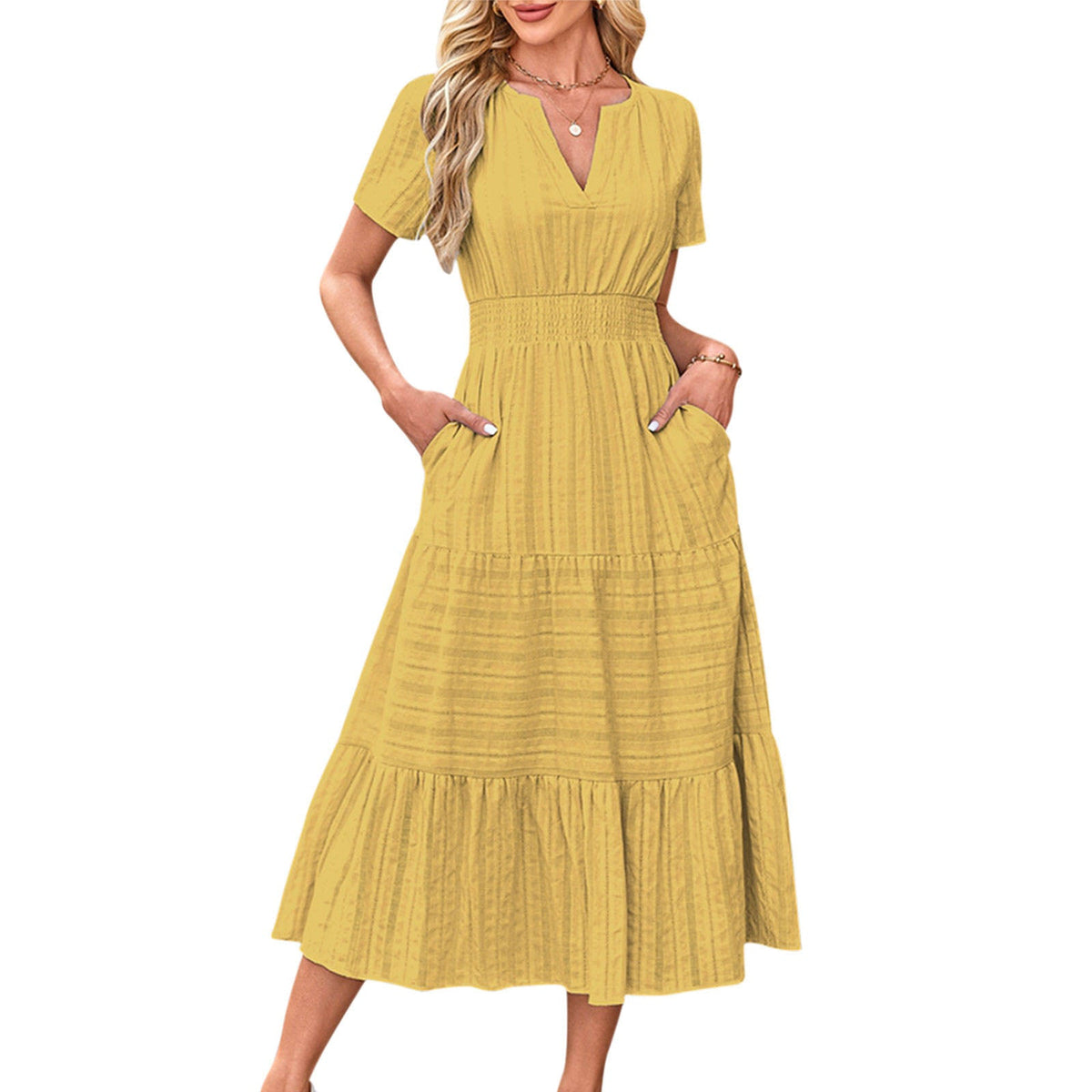 Anna Luisa- Long Cotton Dress with Waist Elastic