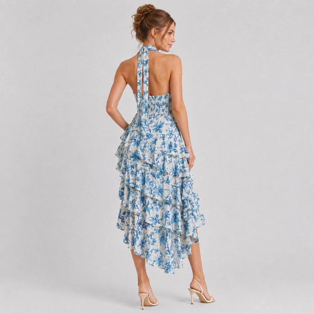 Maria | Long Cotton & Chiffon Dress with Ruffle Hem