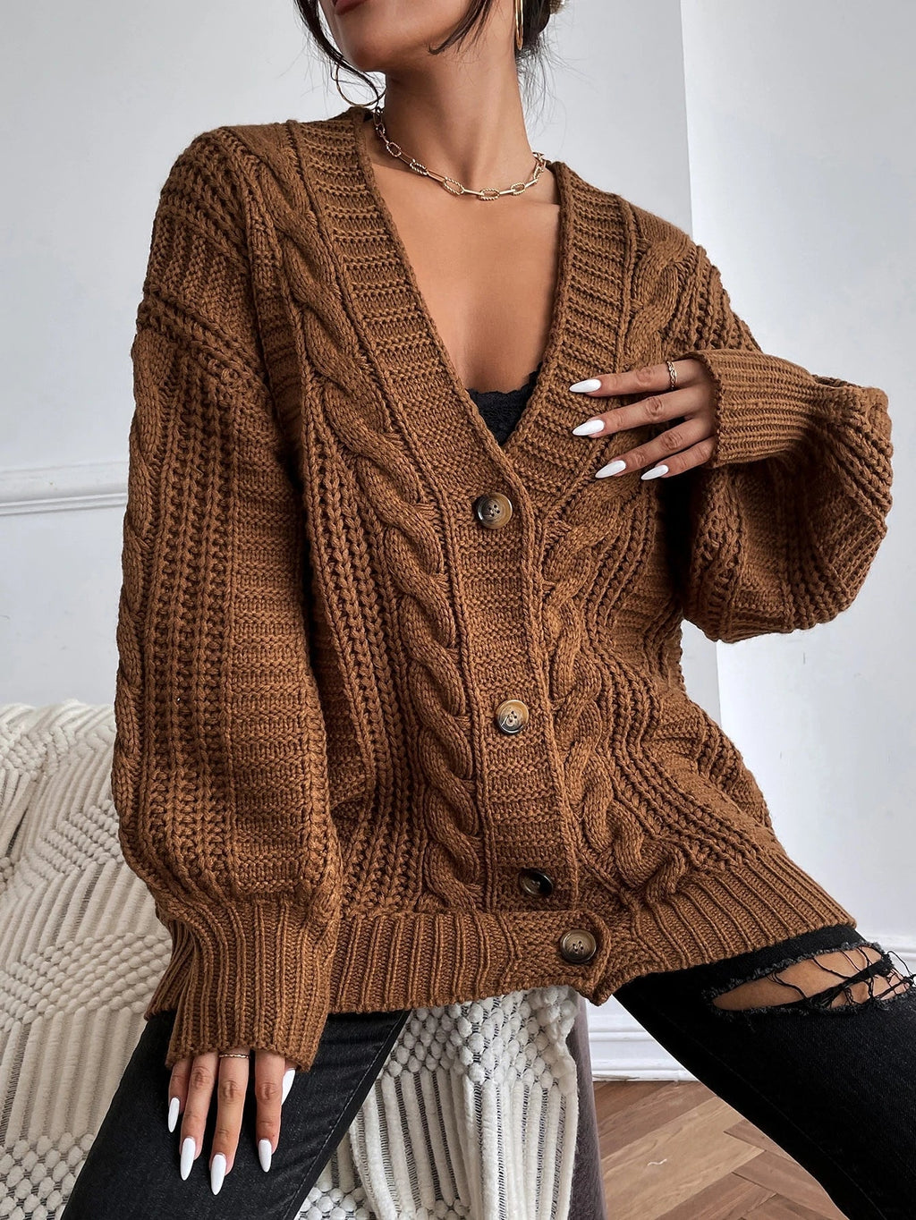 Alida | Oversized Knit Cardigan with Cable Knit