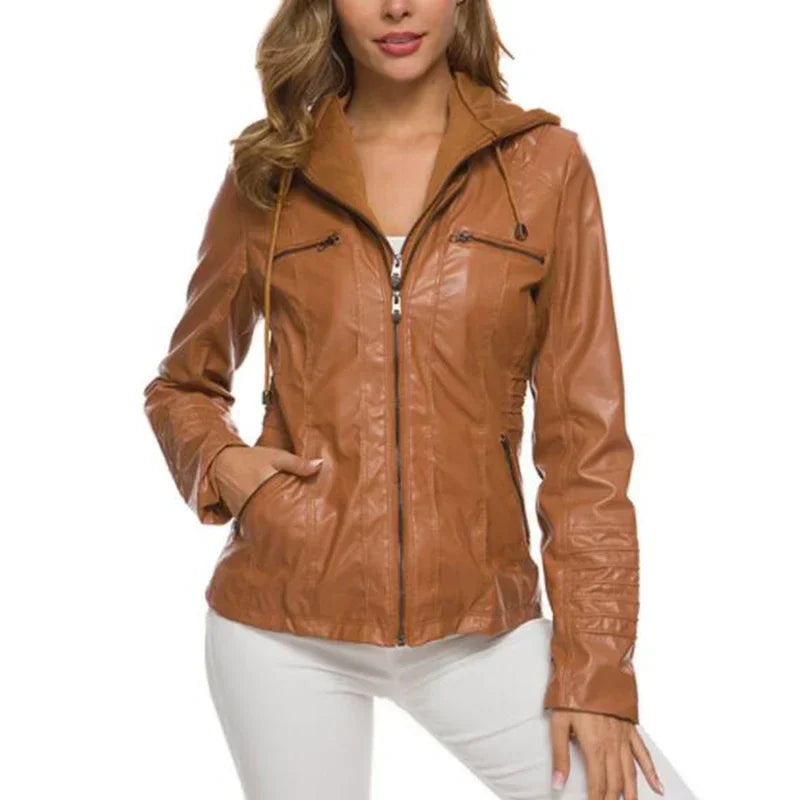 Palmina | Faux Leather Jacket with Hood