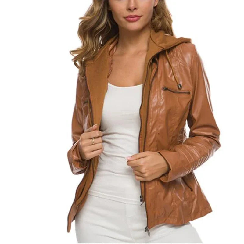 Palmina | Faux Leather Jacket with Hood