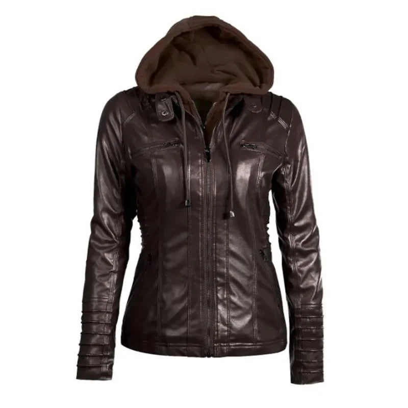 Palmina | Faux Leather Jacket with Hood
