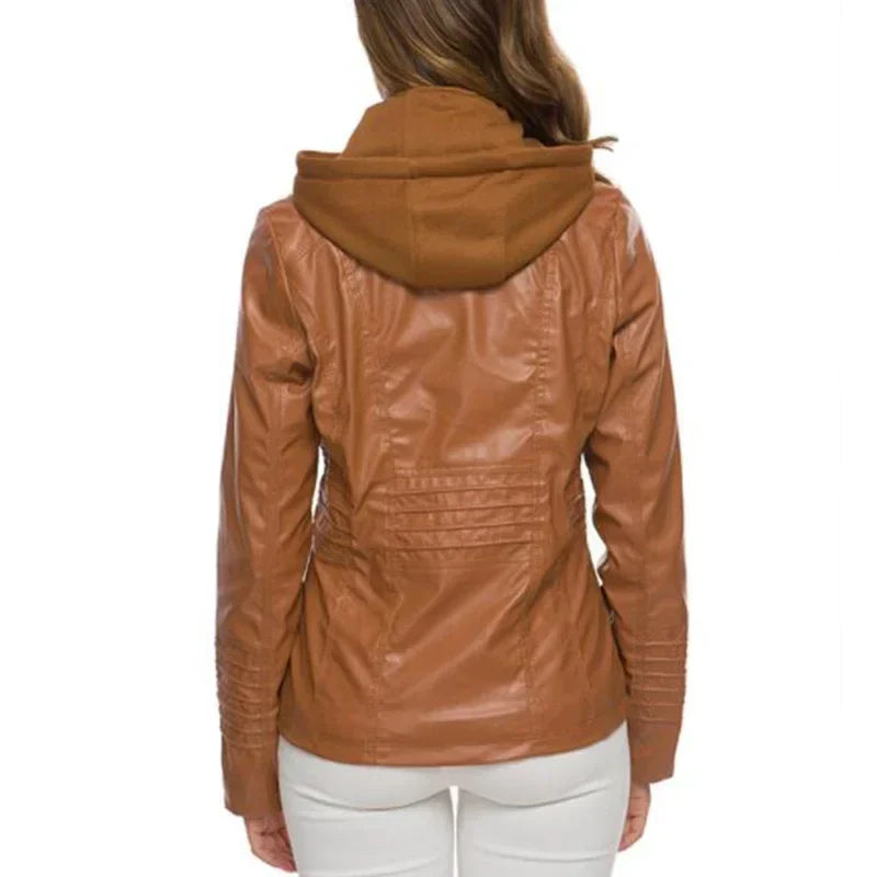 Palmina | Faux Leather Jacket with Hood