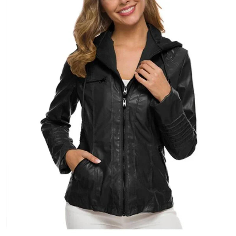 Palmina | Faux Leather Jacket with Hood