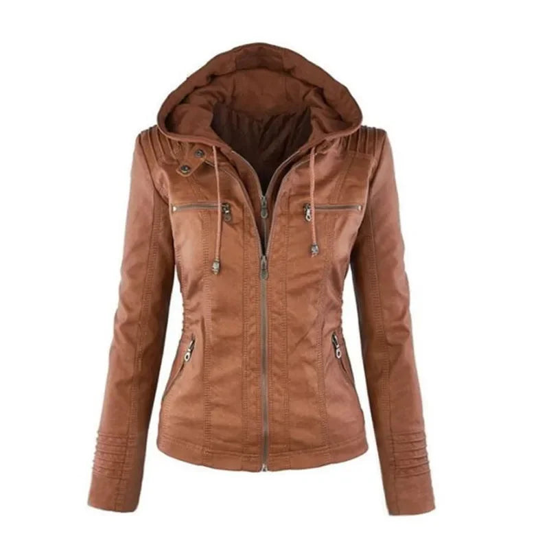 Palmina | Faux Leather Jacket with Hood