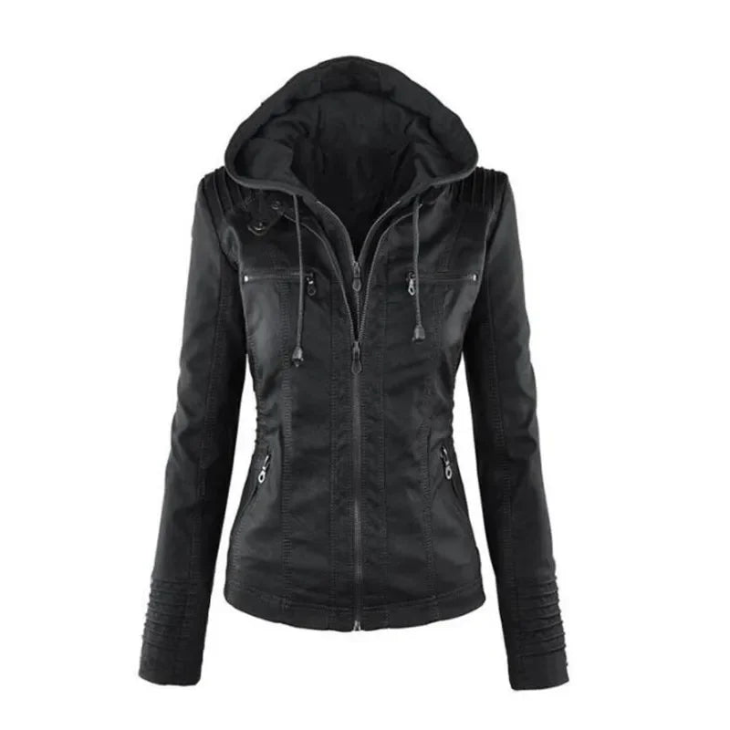 Palmina | Faux Leather Jacket with Hood