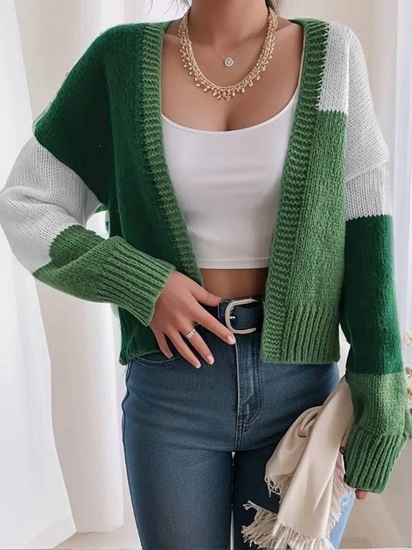 Zaira | Short Color Block Cardigan with Knit Buttons