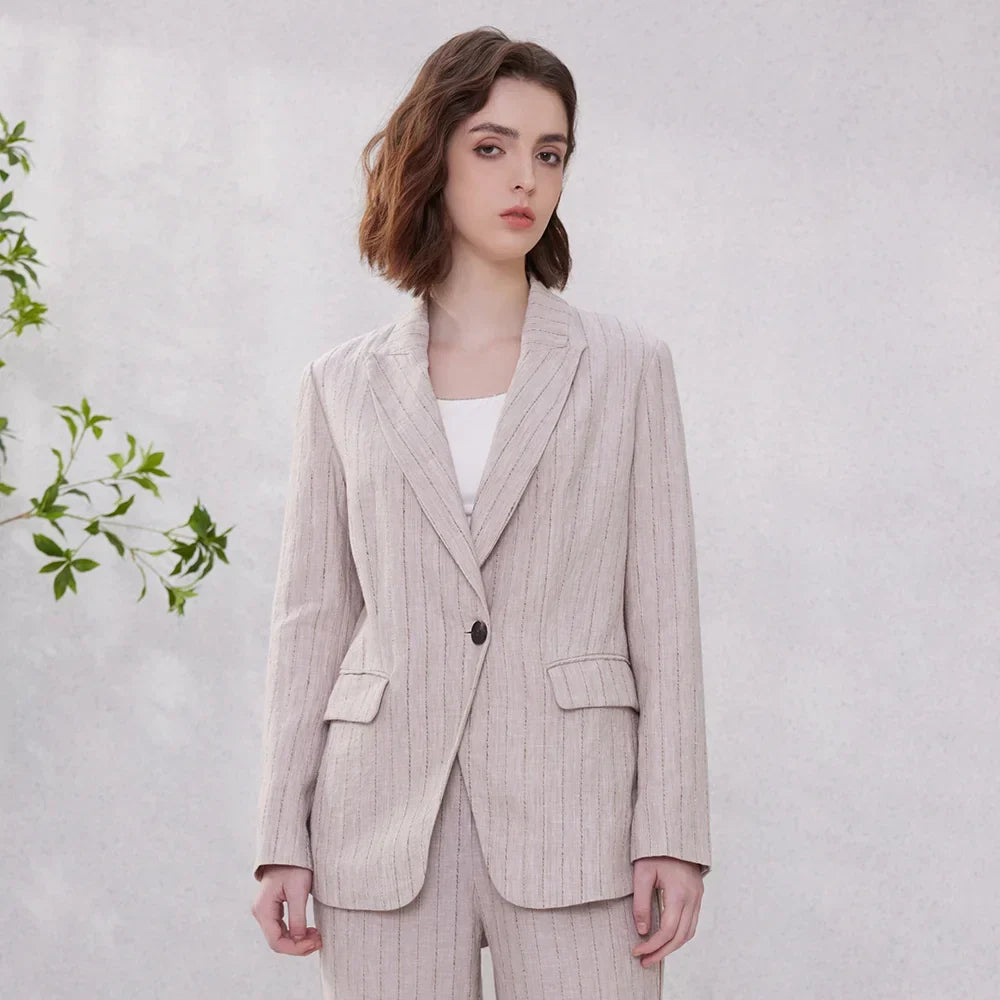 Dorotea | Completo blazer in lino – elegante design a righe per un look chic da ufficio