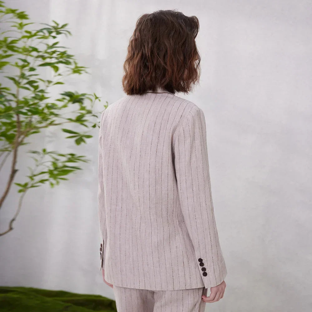 Dorotea | Completo blazer in lino – elegante design a righe per un look chic da ufficio