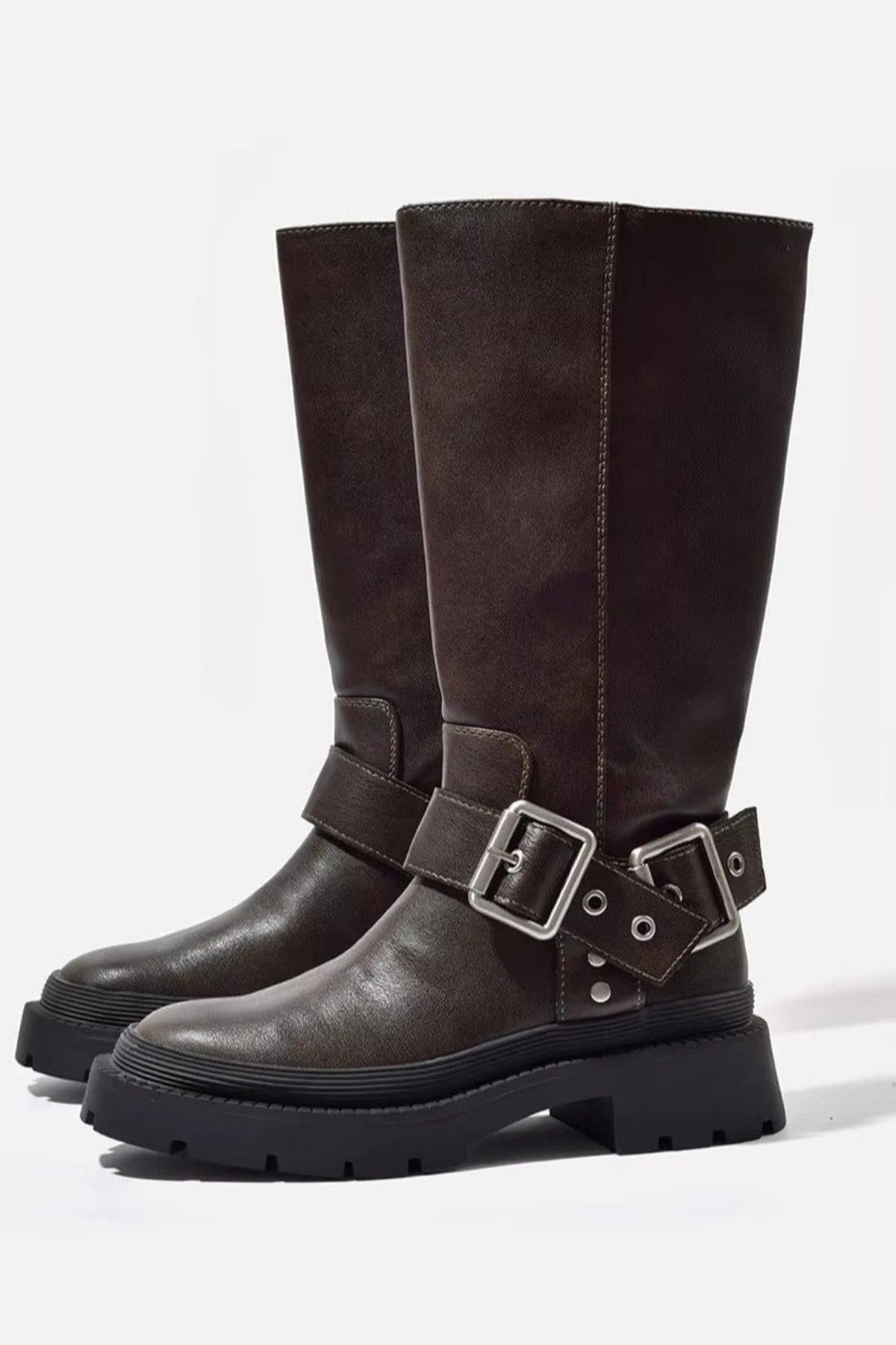 Greta | High Boots with Buckles and Chunky Sole