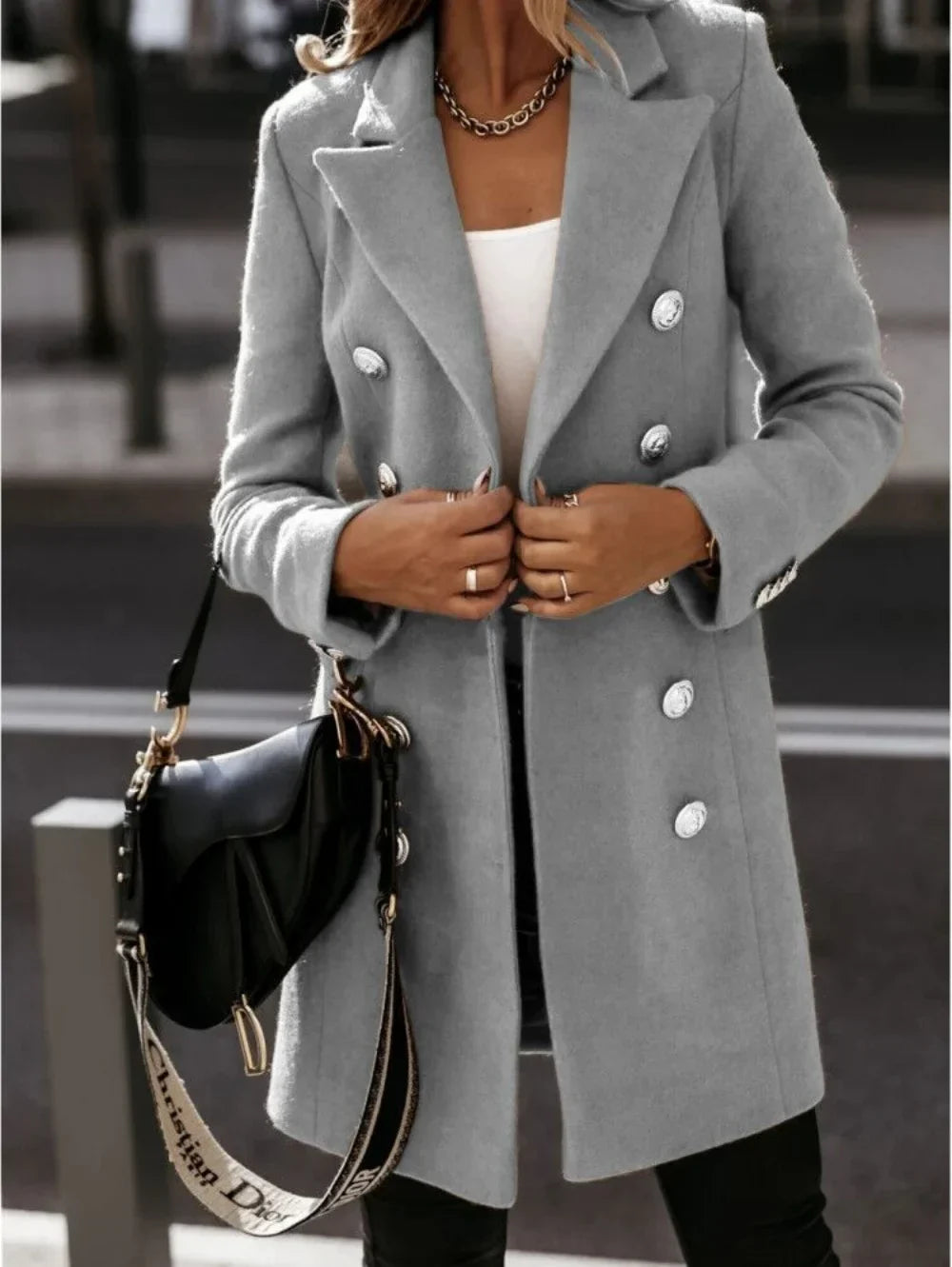 Licia | Wool Coat with Mandarin Collar and Long Sleeves