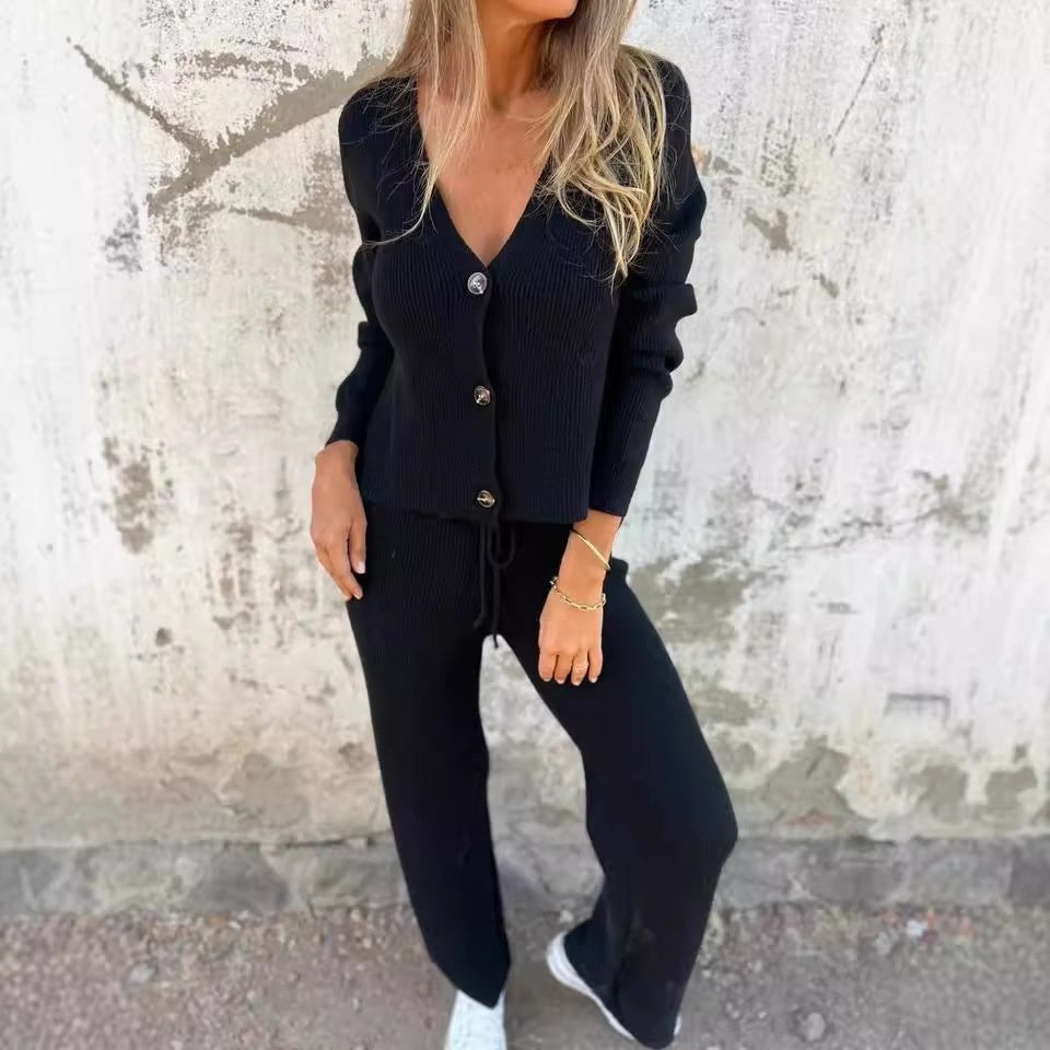 Lucrezia | Two-Piece Two Pieces Set with Knit Cardigan & Trousers with Wide-Leg