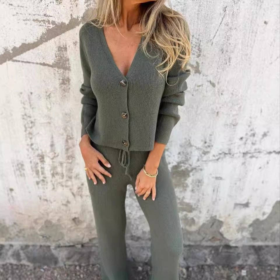 Lucrezia | Two-Piece Two Pieces Set with Knit Cardigan & Trousers with Wide-Leg