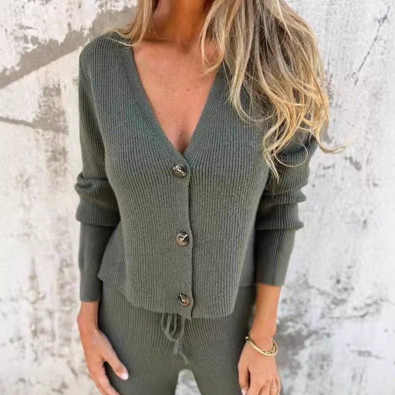 Lucrezia | Two-Piece Two Pieces Set with Knit Cardigan & Trousers with Wide-Leg