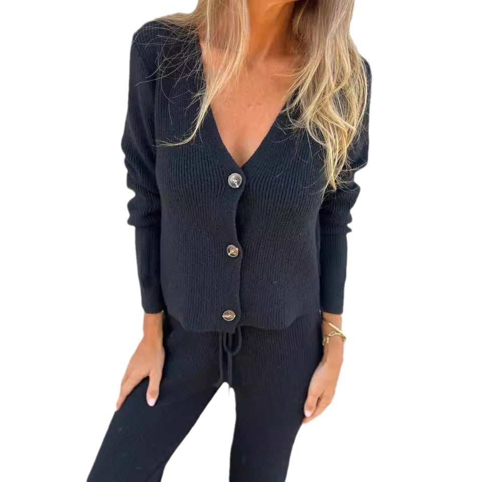 Lucrezia | Two-Piece Two Pieces Set with Knit Cardigan & Trousers with Wide-Leg