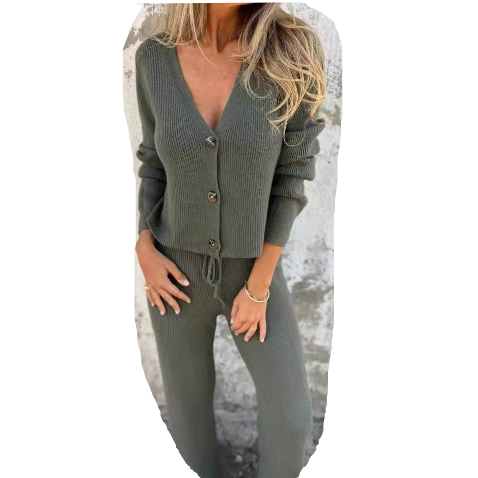 Lucrezia | Two-Piece Two Pieces Set with Knit Cardigan & Trousers with Wide-Leg