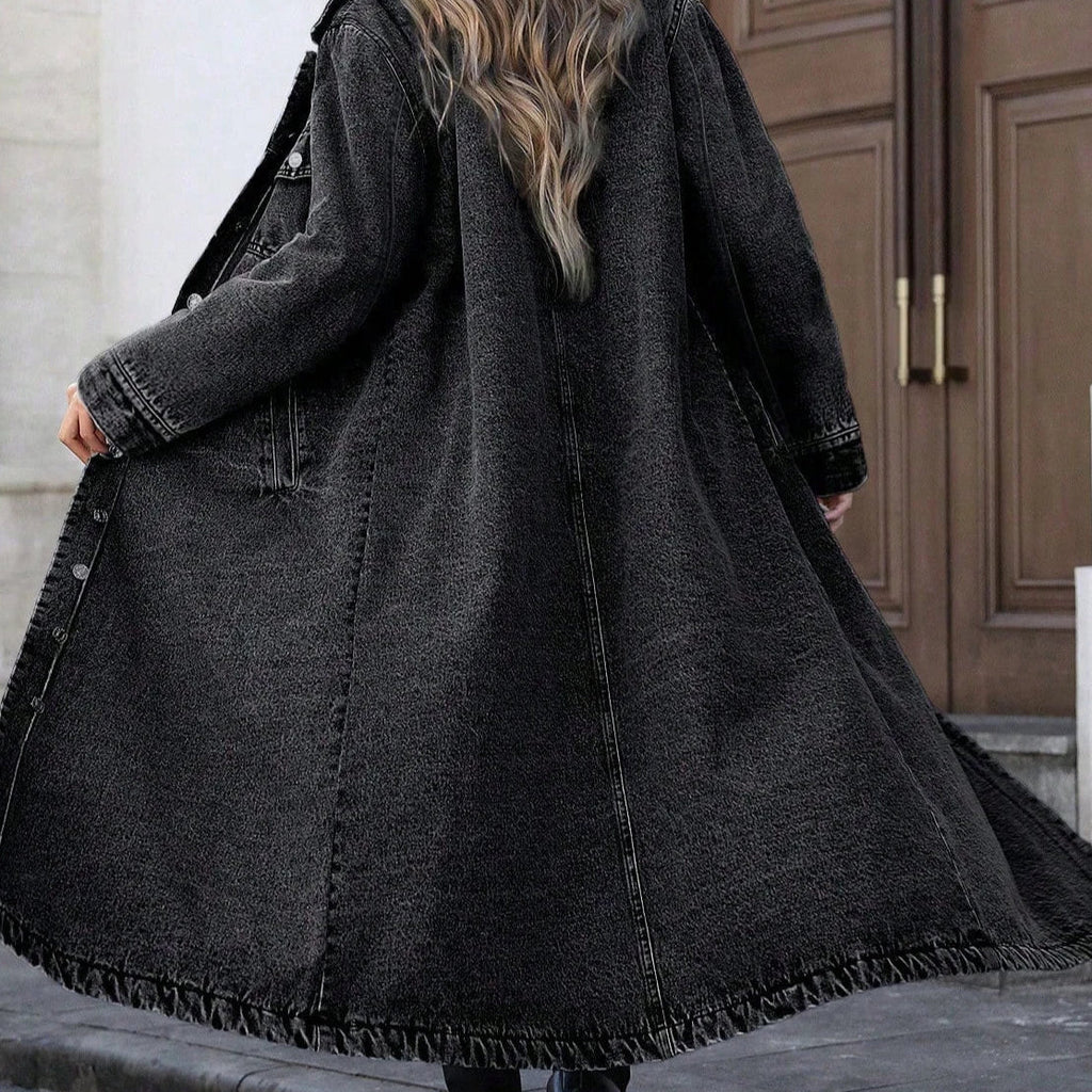 Tarsilla | Long Oversized Denim Coat with Buttons and Classic Collar