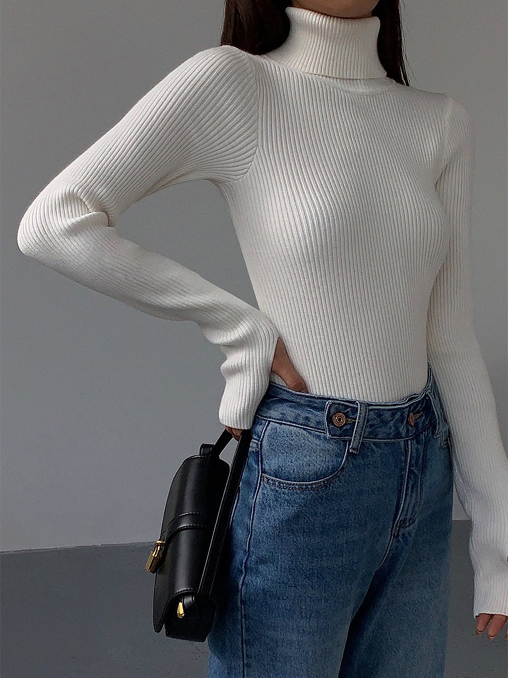 Giustina | Spring Ribbed Sweater with Turtleneck