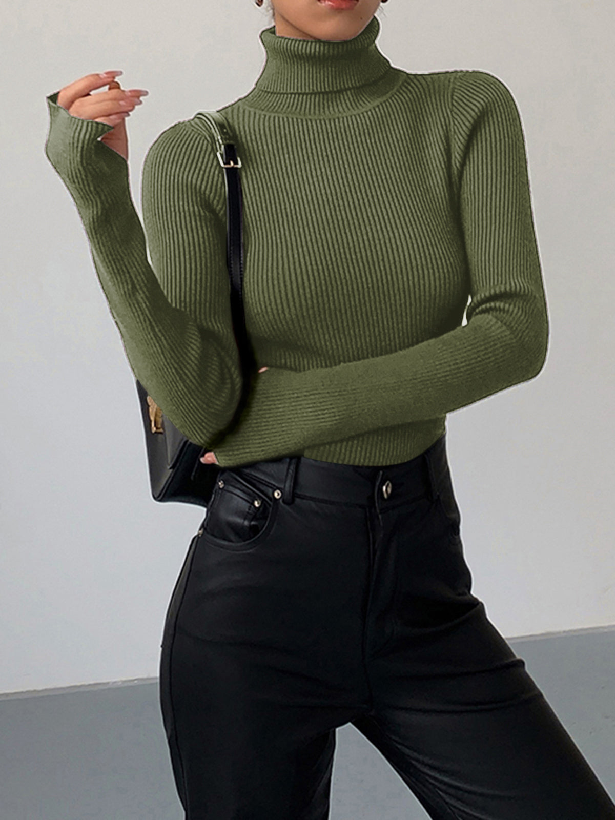 Giustina | Spring Ribbed Sweater with Turtleneck