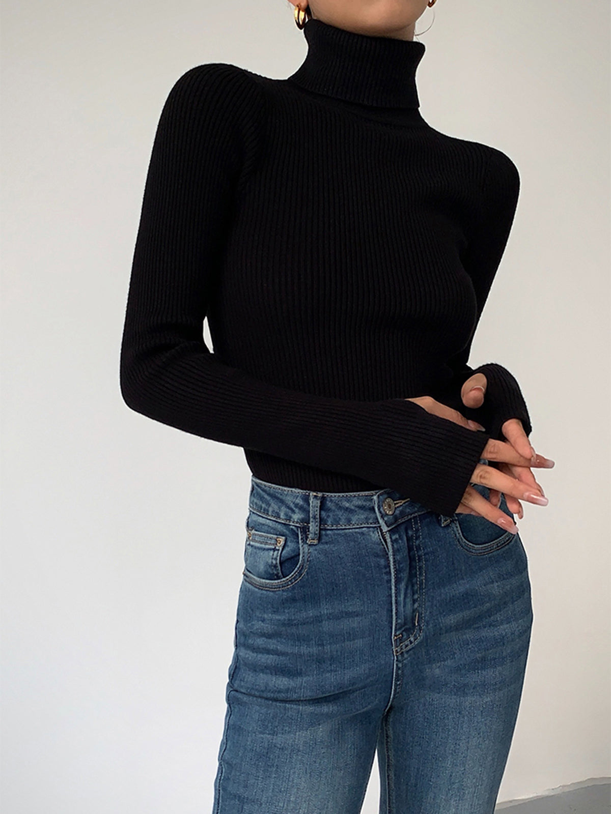 Giustina | Spring Ribbed Sweater with Turtleneck