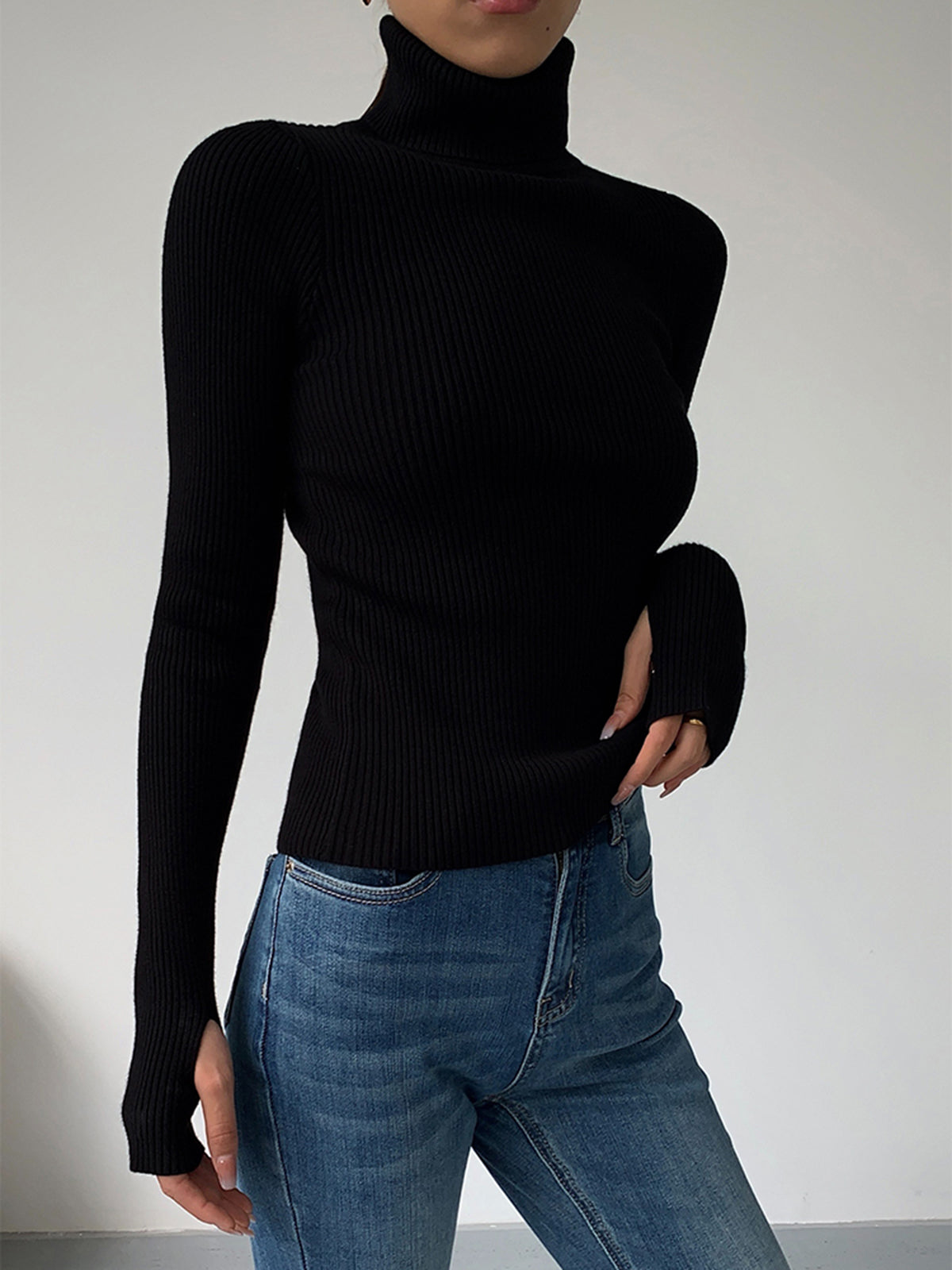 Giustina | Spring Ribbed Sweater with Turtleneck