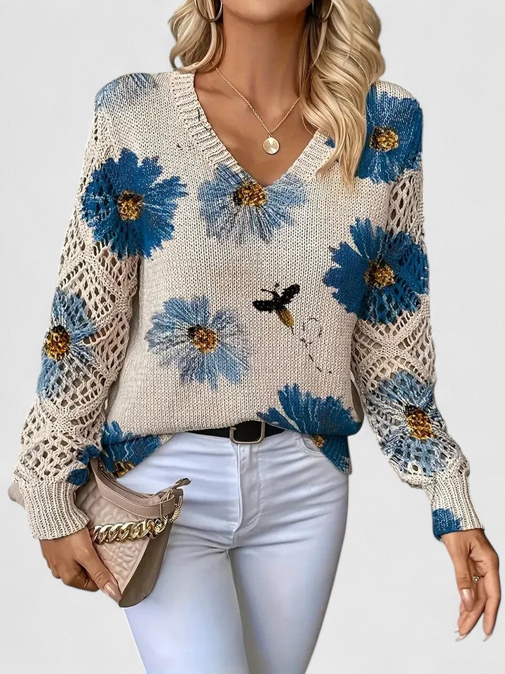 Palmira | Pullover Knit Lightweight Sweater with Floral Print