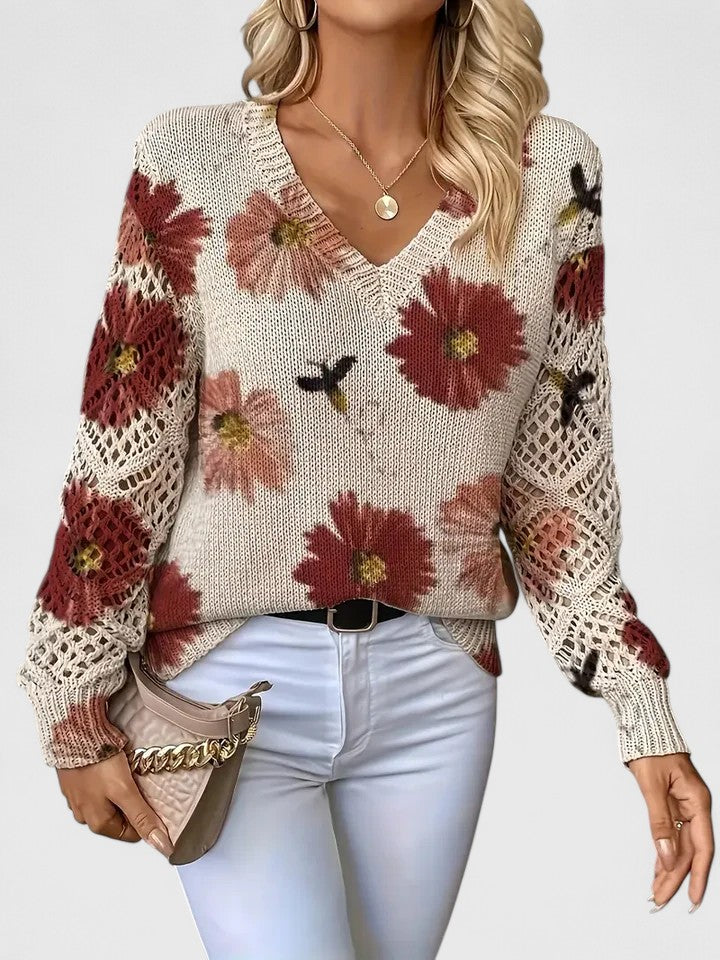 Palmira | Pullover Knit Lightweight Sweater with Floral Print