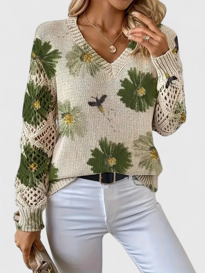 Palmira | Pullover Knit Lightweight Sweater with Floral Print