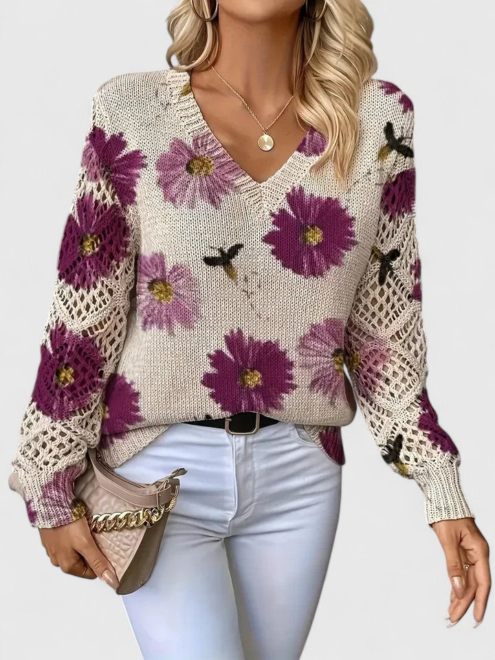 Palmira | Pullover Knit Lightweight Sweater with Floral Print