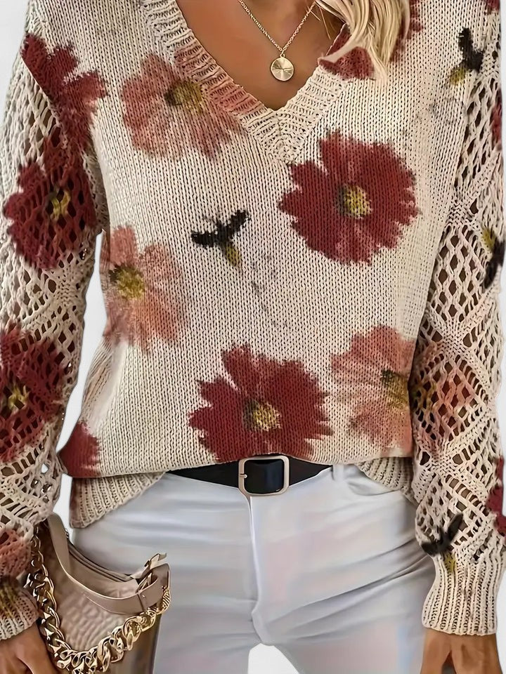 Palmira | Pullover Knit Lightweight Sweater with Floral Print