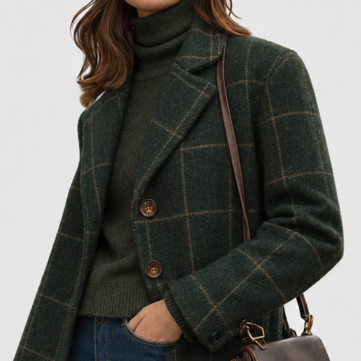 Ninetta | Warm Fabric-Blend Medium-Length Coat with Lapel Collar
