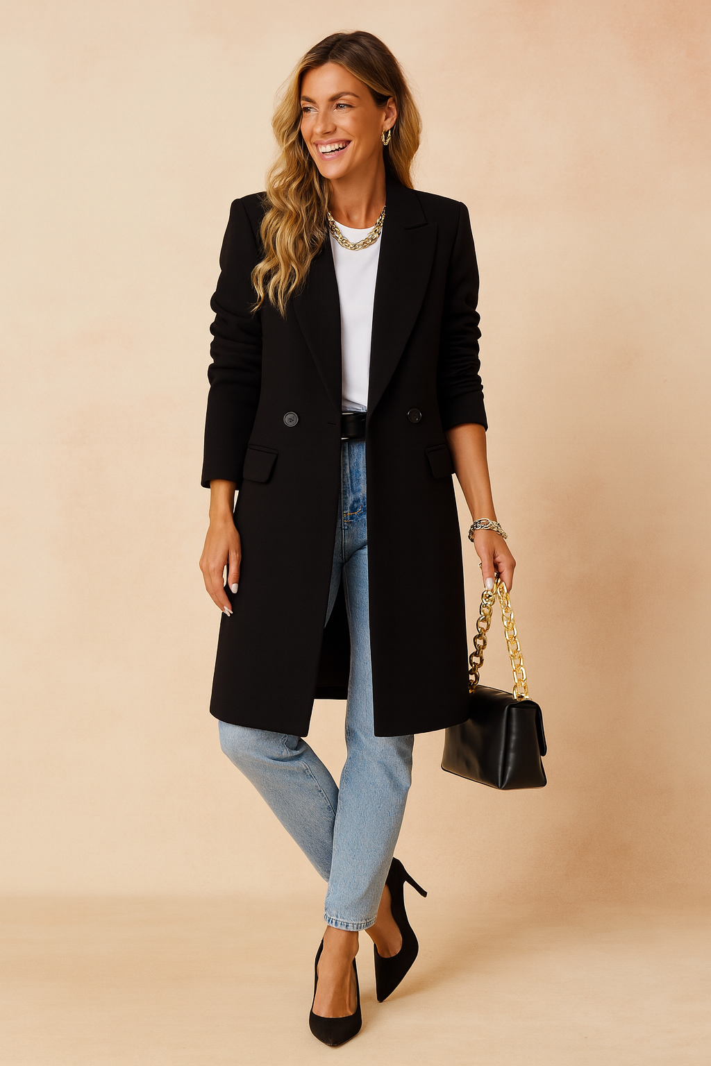 Marisa | Long double-breasted coat in wool blend