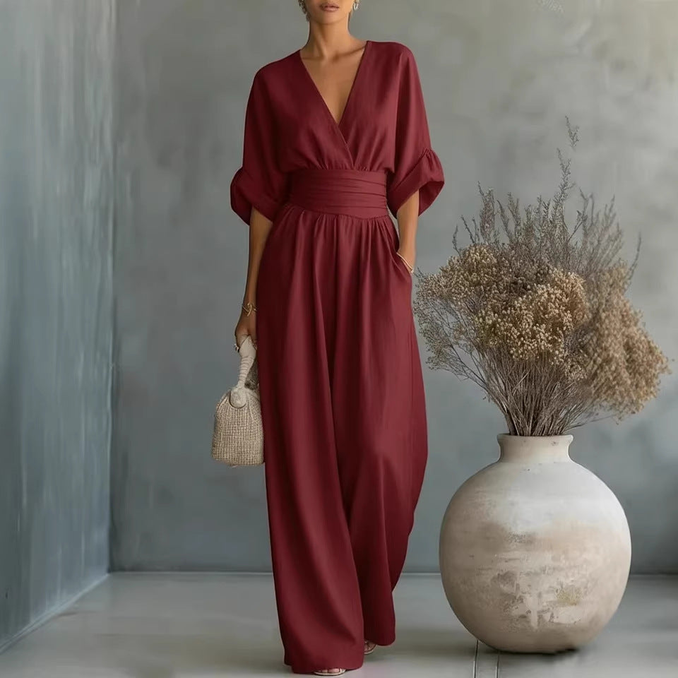 Elowen | Elegant Draped Jumpsuit with Wide-Leg