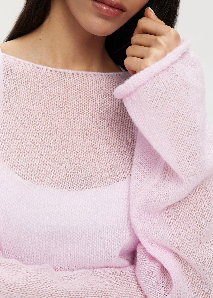 Augusta | Pastel Pink Sheer Knit Sweater