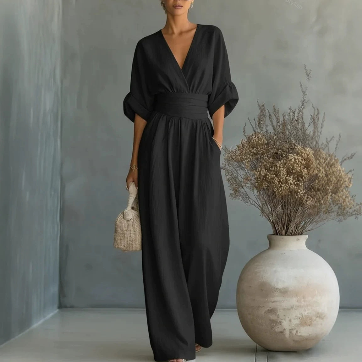 Elowen | Elegant Draped Jumpsuit with Wide-Leg